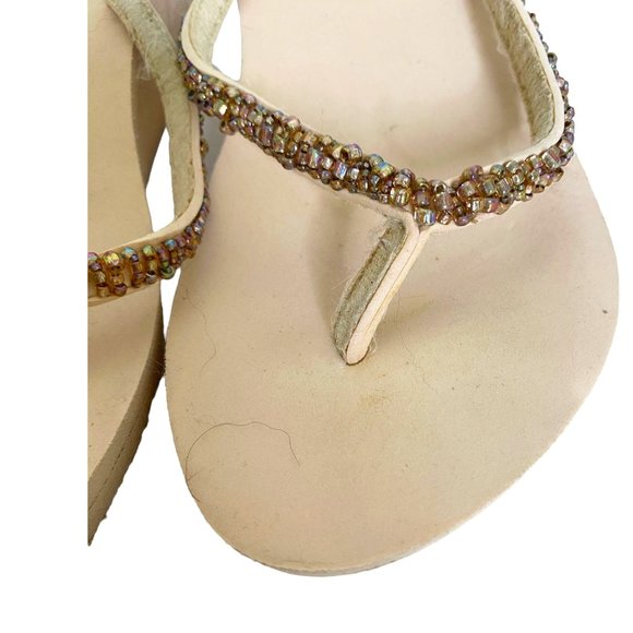 Capelli Bejeweled Wedge Flip Flops Size 10 Beach Boho Whimsical Island - Picture 1 of 6